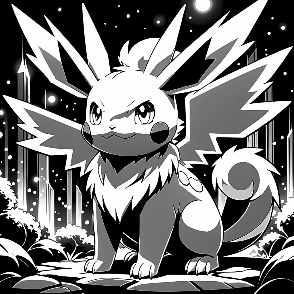 manga, grayscale of a Caring Pokémon, Cold Lighting, anime sketch, confident, extremely rich detail, stunning, great composition, elegant, magical, magnificent, vibrant, delicate, very, Decals