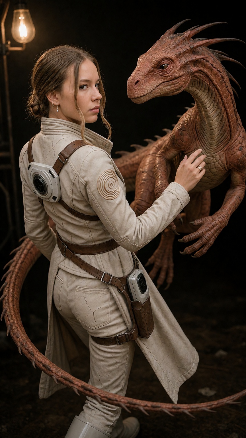 ElodieX,  light ash-brown hair with subtle blonde highlights,  center-parted and gathered into a low braided bun at the na...