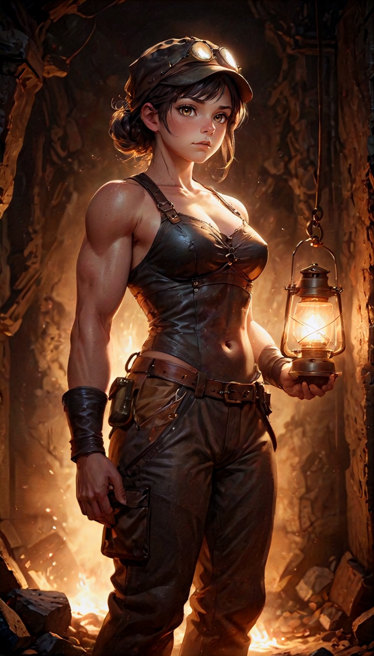 Female coal miner in the 19th century,  down in a deep dark mine,  a fusion of strength and grace on Tensor.Art
