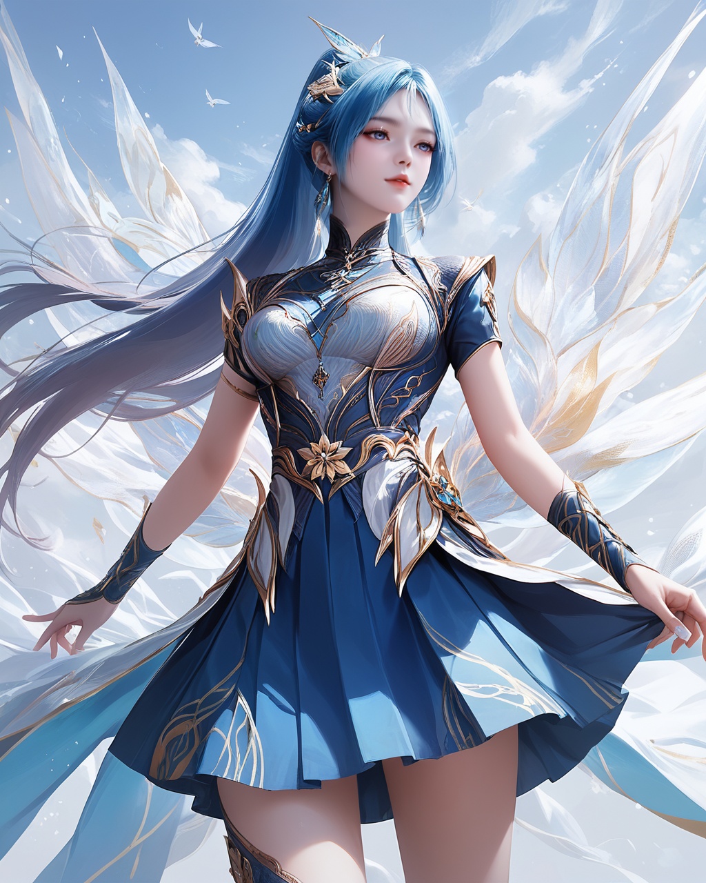 1girl,solo,skirt,long hair,blue hair,hair ornament,<lora:wy_tangwutong_htc_XL5.0:0.8>,, score_9,score_8_up,score_7_up,score_6_up,score_5_up,score_4_up,