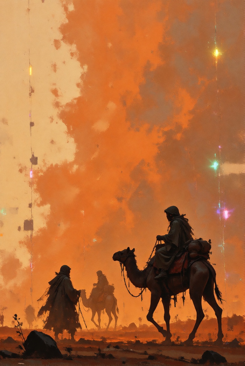 RawColorDaal,  digital painting rendered in an impressionistic style,  A towering sandstorm creeps over the horizon on Ten...