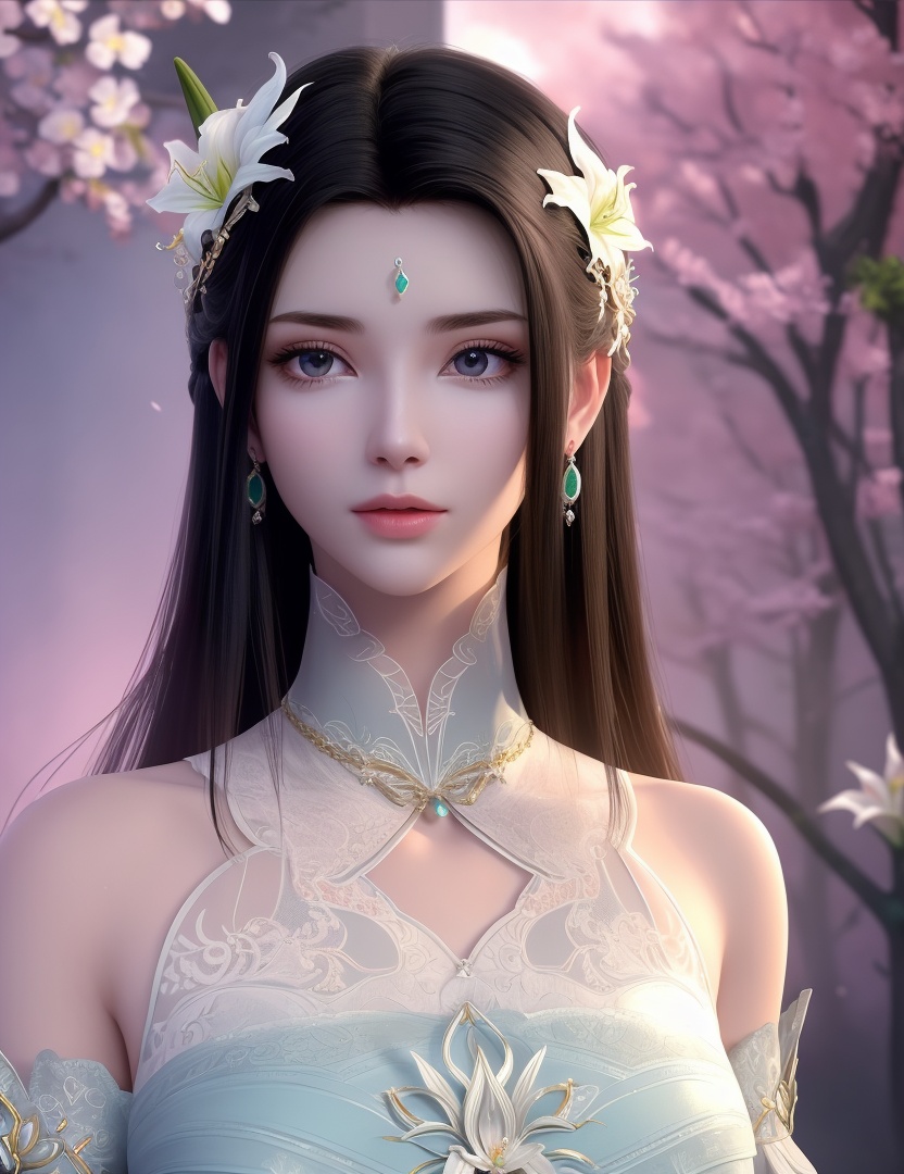 ultra realistic 8k cg, picture-perfect face, flawless, clean, masterpiece, professional artwork, famous artwork, cinematic lighting, cinematic bloom, perfect face, beautiful face, fantasy, dreamlike, unreal, science fiction,  beautiful clothes, lace, lace trim, lace-trimmed legwear,  (rich:1.4), prestige, luxury, jewelry, diamond, gold, pearl, gem, sapphire, ruby, emerald, intricate detail, delicate pattern, charming, alluring, seductive, erotic, enchanting, hair ornament, necklace, earrings, bracelet, armlet,halo((,1girl, pov,))(((,lily \(flower\),  1girl, spring_\(season\), solo,looking at viewer, ))) <lora:DA_XiaoXunEr:0.6>