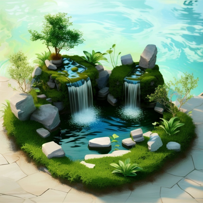 ((HRD, HUD, 8K)),((masterpiece, best quality)), highly detailed, soft light,courtyard, no humans, water, rock, scenery, gradient background, gradient, waterfall, tree, moss, <lora:20240330-1711766676812:0.9>
