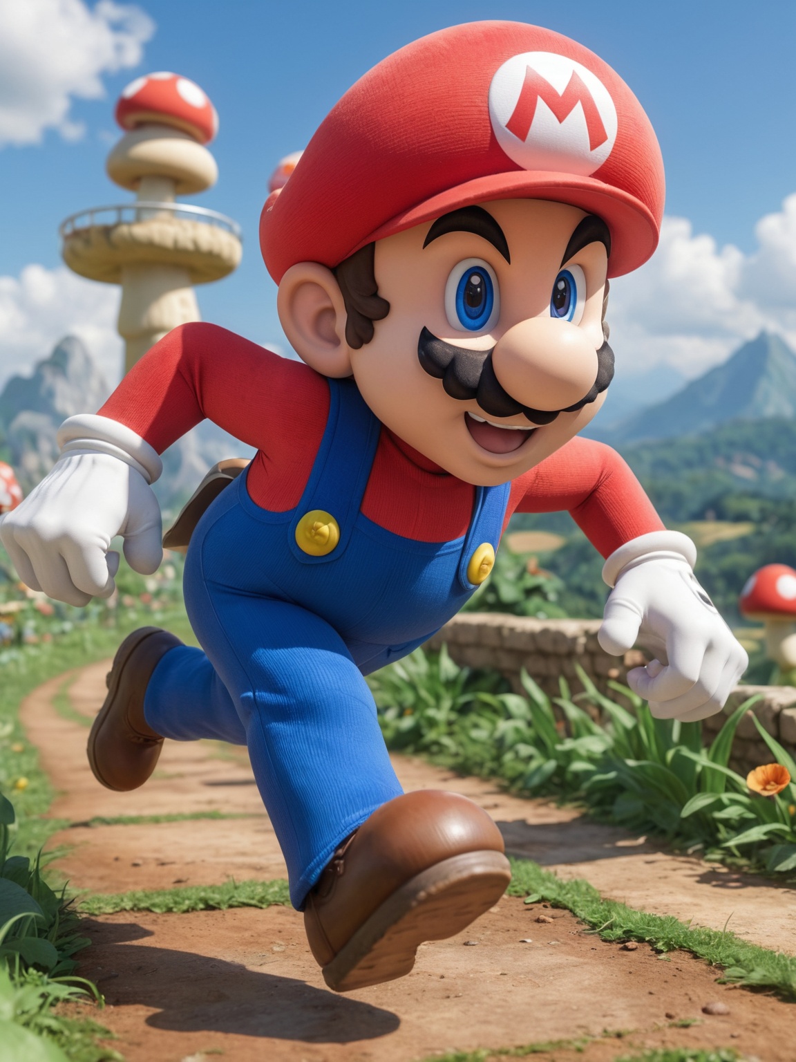 Super-Mario running,  Mushroom Kingdom background,  32k on Tensor.Art