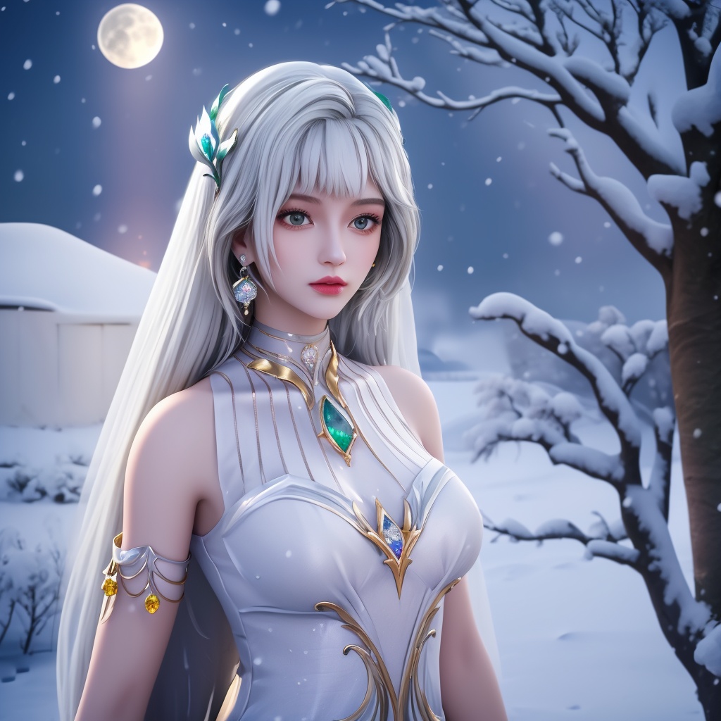 <lora:神印王座-小甜椒:0.8> (,1girl, ,best quality, ),looking at viewer,  ultra realistic 8k cg, picture-perfect face,   clean, masterpiece,     cinematic lighting, cinematic bloom, fantasy,  , unreal, science fiction, ((,1girl, pov,))(((,tree, 1girl, full moon,snowing,snow ,solo,     solo focus,  long_hair, looking_at_viewer,  )))  (rich:1.4,)     prestige, luxury, jewelry, diamond, gold, pearl, gem, sapphire, ruby, emerald, intricate detail, delicate pattern, charming, alluring, seductive, erotic, enchanting, hair ornament, necklace, earrings, bracelet, ,