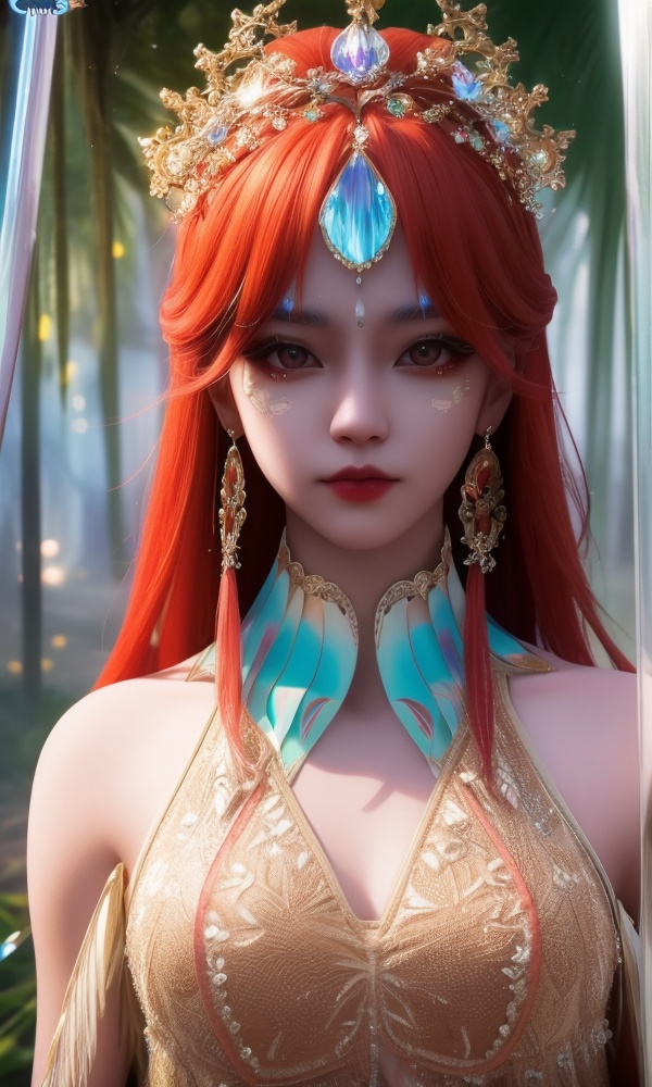 (,1girl, ,best quality, ),looking at viewer, <lora:368-DA-沧元图-柳七月-凤凰变身:0.8>,ultra detailed background,ultra detailed background,ultra realistic 8k cg,(masterpiece:1.2),(best quality:1.2),(ultra detailed:1.2),(official art:1.3),(beauty and aesthetics:0.9),detailed,(intricate:0.7),(highly detailed),(solo),delicate countenance,1girl,fancy,(glassy texture:1.2),(crush:1.2),8k,accessory,tattoo,(transparent:1.1),gown,energy encirclement,instant,in the twinkling of an eye,upper body,woman in a mythical forest, masterpiece, perfect face, intricate details, horror theme, raw photo, photo unp(()),,