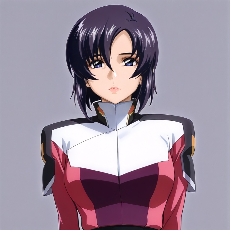 masterpiece, best quality,solo,(grey background:1.2),simple background,1girl,looking at viewer,  anime_style, ce_75_style, gundam_seed_freedom_style<lora:C.E.75-Gundam_Seed_freedom:0.8>