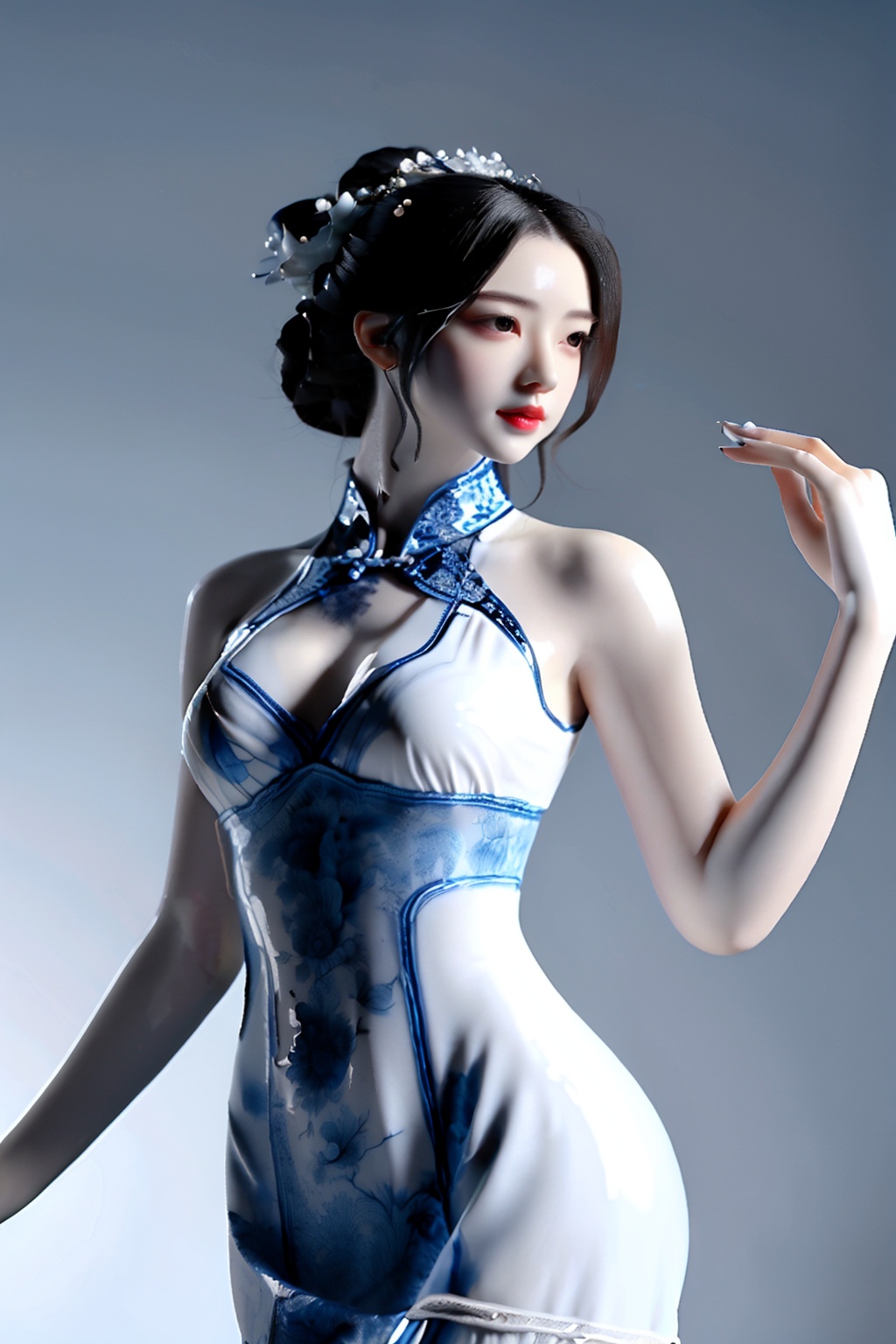 shouban,<lora:手办_v1.0:0.8>,1girl,solo,modern dancers,tight fitting clothing,dynamic jump,abstract light and shadow interweaving,minimalist stage,night,spotlight follow action,black, white, and gray main tone,geometry background,the rhythm of music in the air,the flowing beauty of modern art,