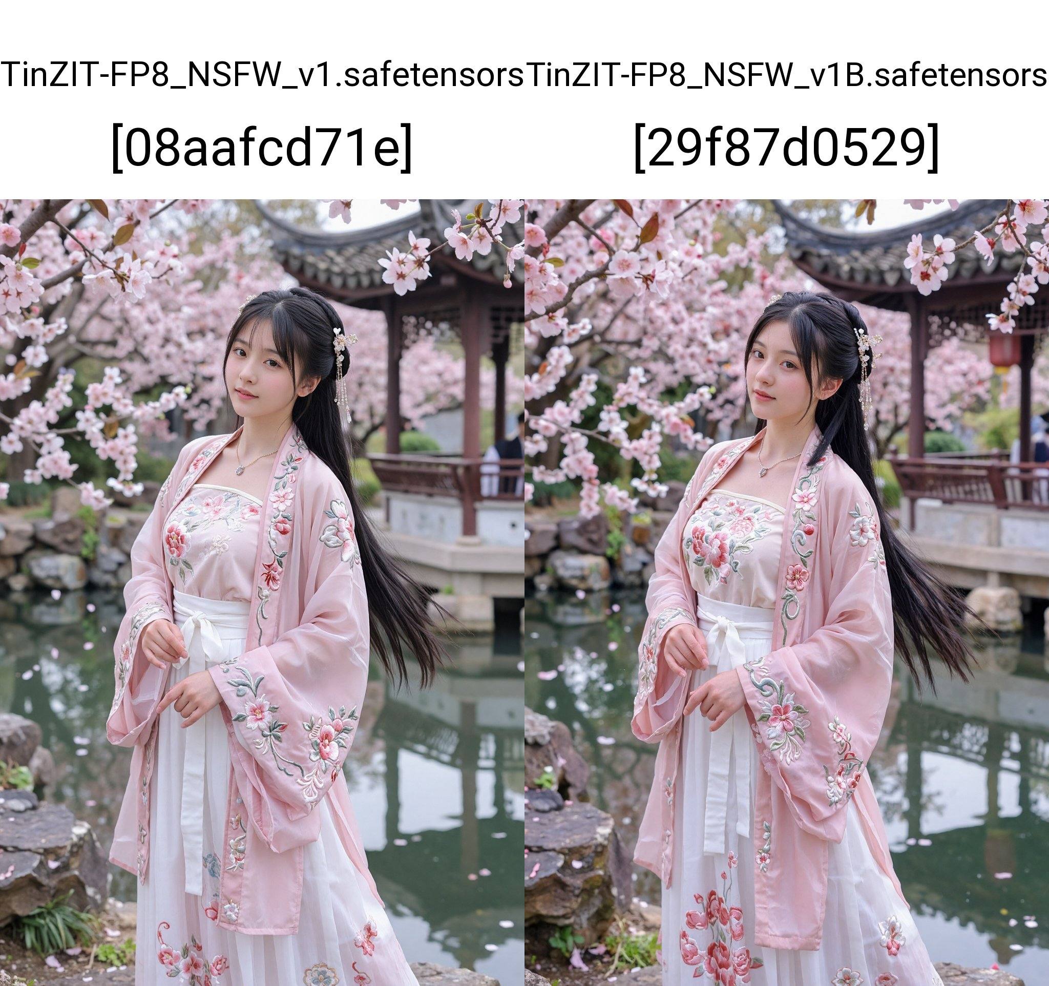 A young Asian woman,  estimated age early twenties,  gracefully stands near a serene water feature on Tensor.Art