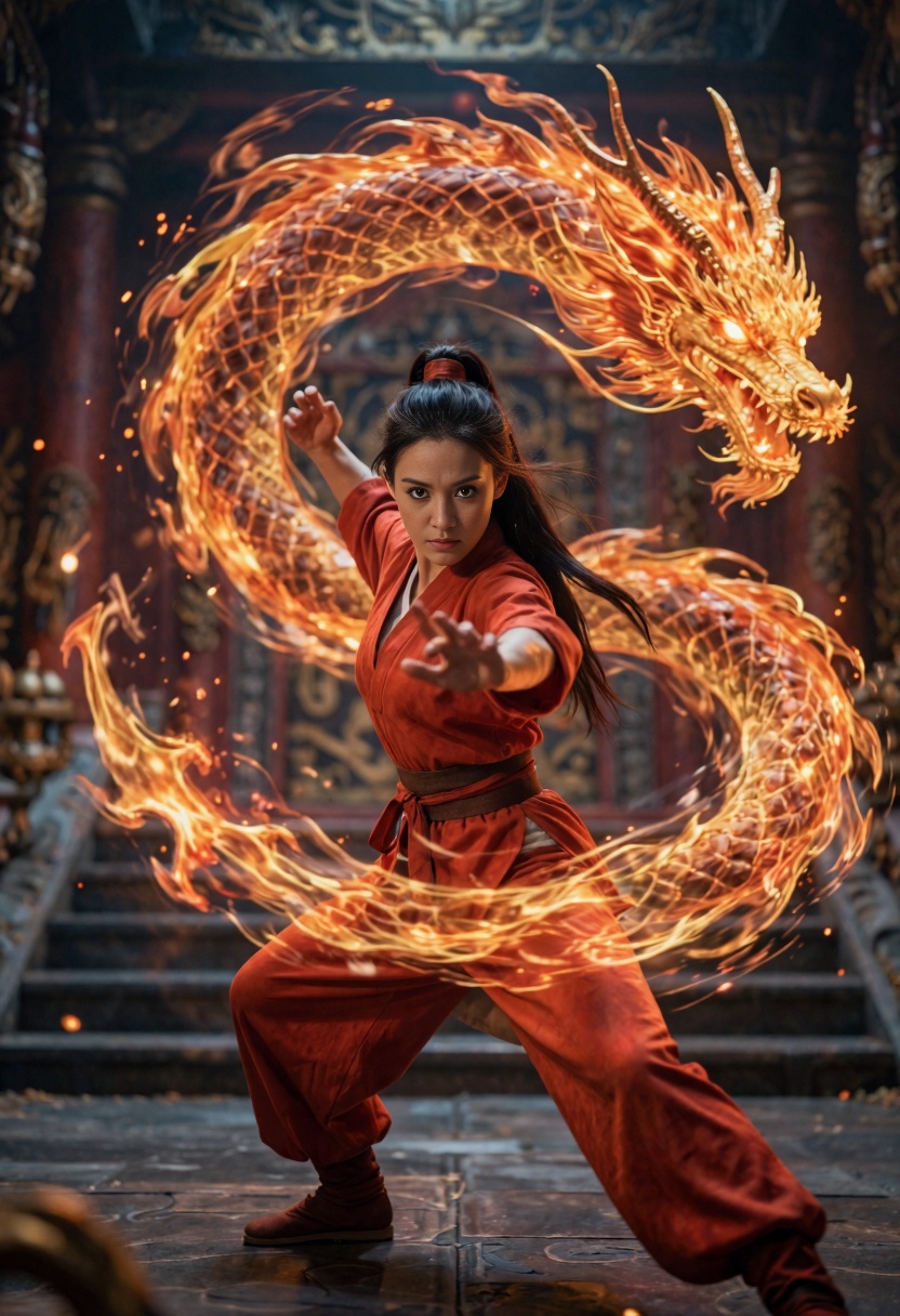 fire magic,  firebender,  female martial artist on Tensor.Art