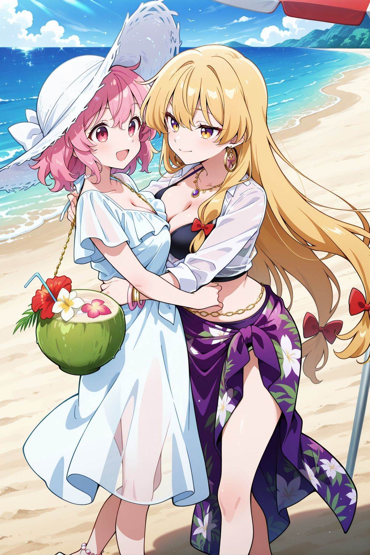 outdoors,  teasing,  2girls on Tensor.Art