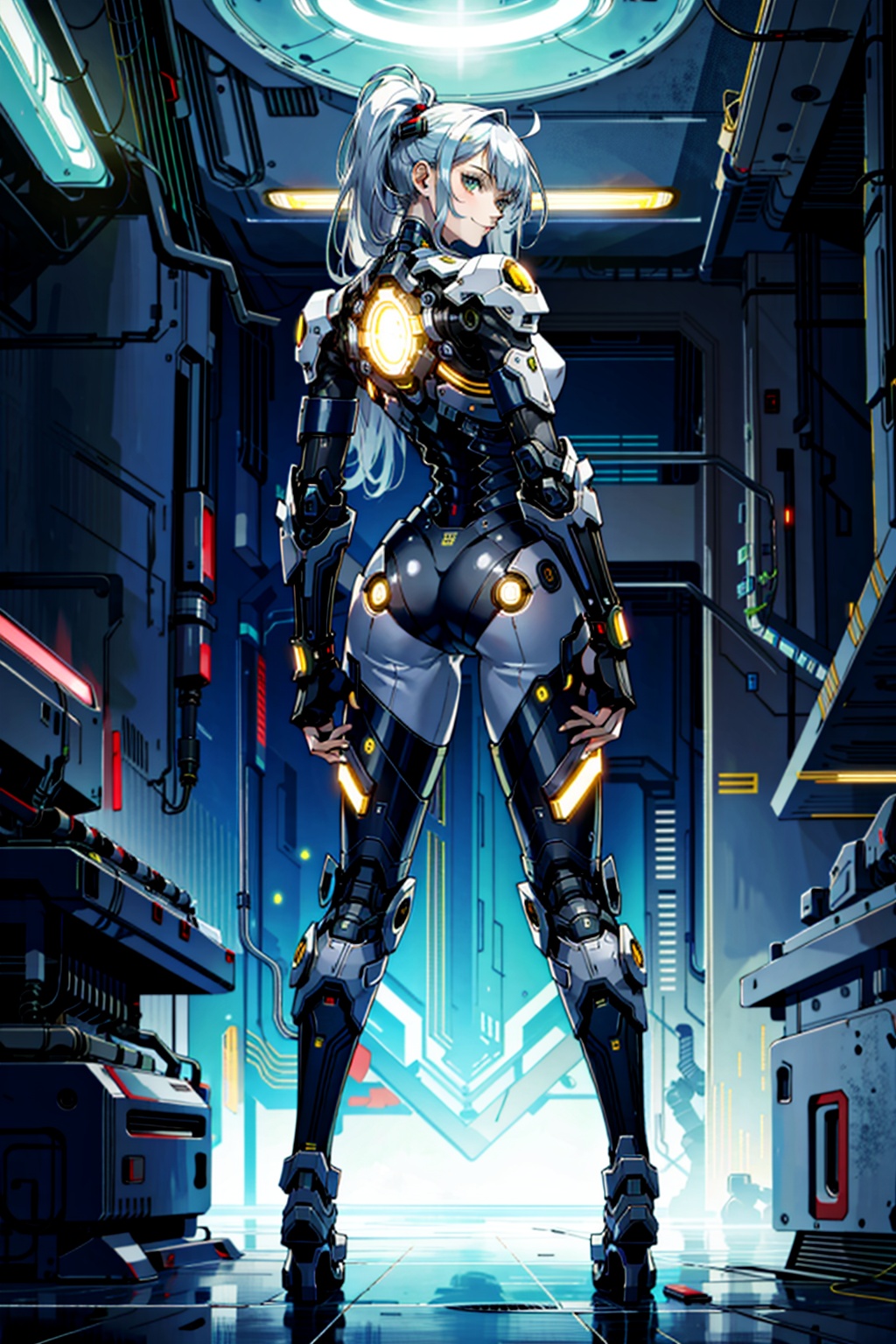 cyborg,  futuristic interior,  from behind on Tensor.Art