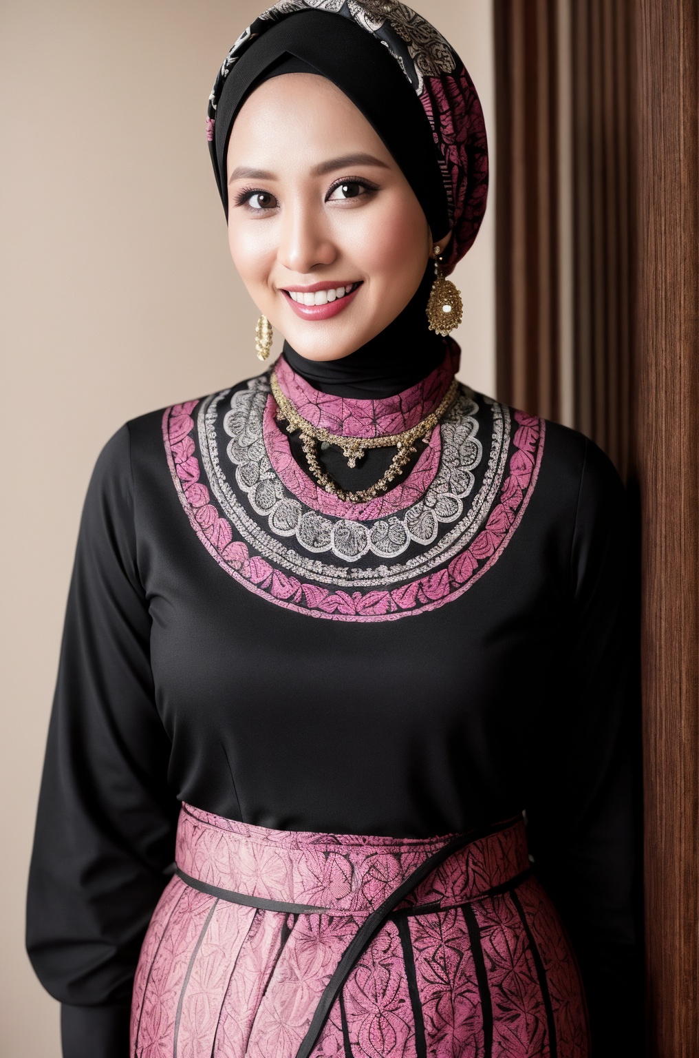 1girl,  javabatik,  pink and black batik on Tensor.Art