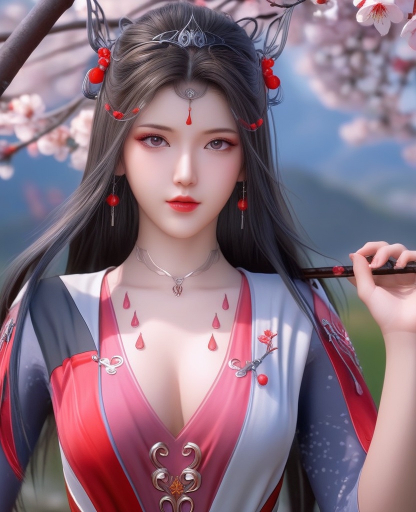 <lora:700-DA-XL-斗罗大陆-波赛西:0.8>(,1girl, ,best quality, ),looking at viewer,  ,ultra detailed background,ultra detailed background,ultra realistic 8k cg,, ,masterpiece, (( , )),, ,   plum blossoms,    ,,  (cleavage), (), ,,
