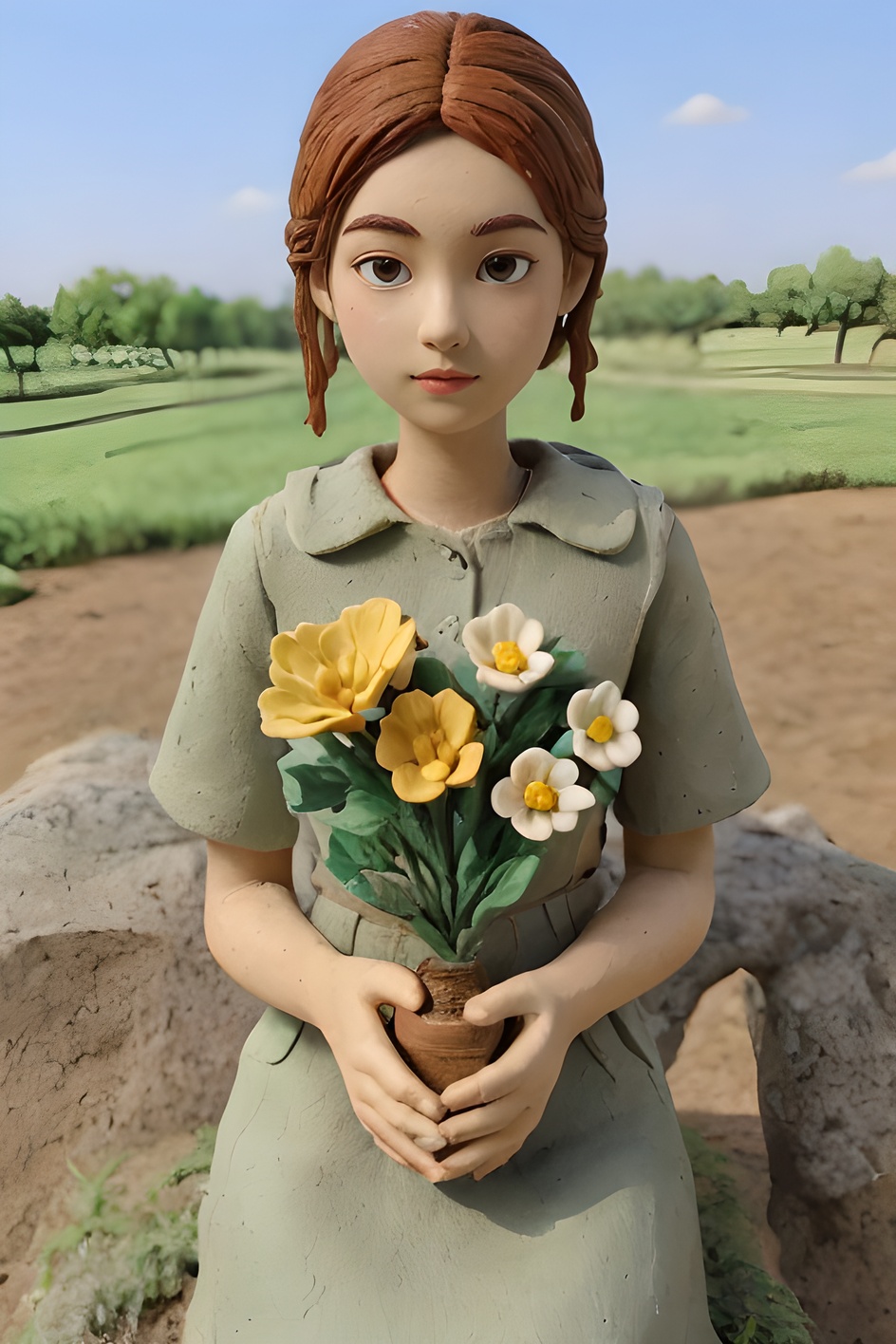 1 girl,outdoor,flower,clay world,<lora:YG粘土世界:1>,