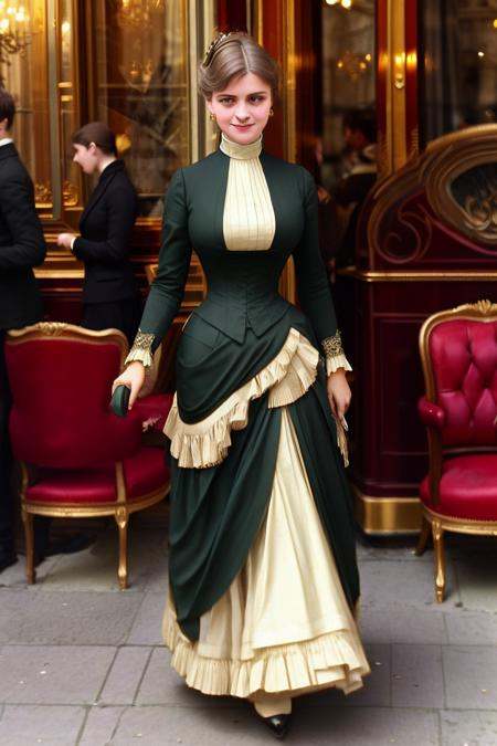 masterpiece,  uhd,  sharp color photo of a pretty lady wearing a high-neck layered dress on Tensor.Art