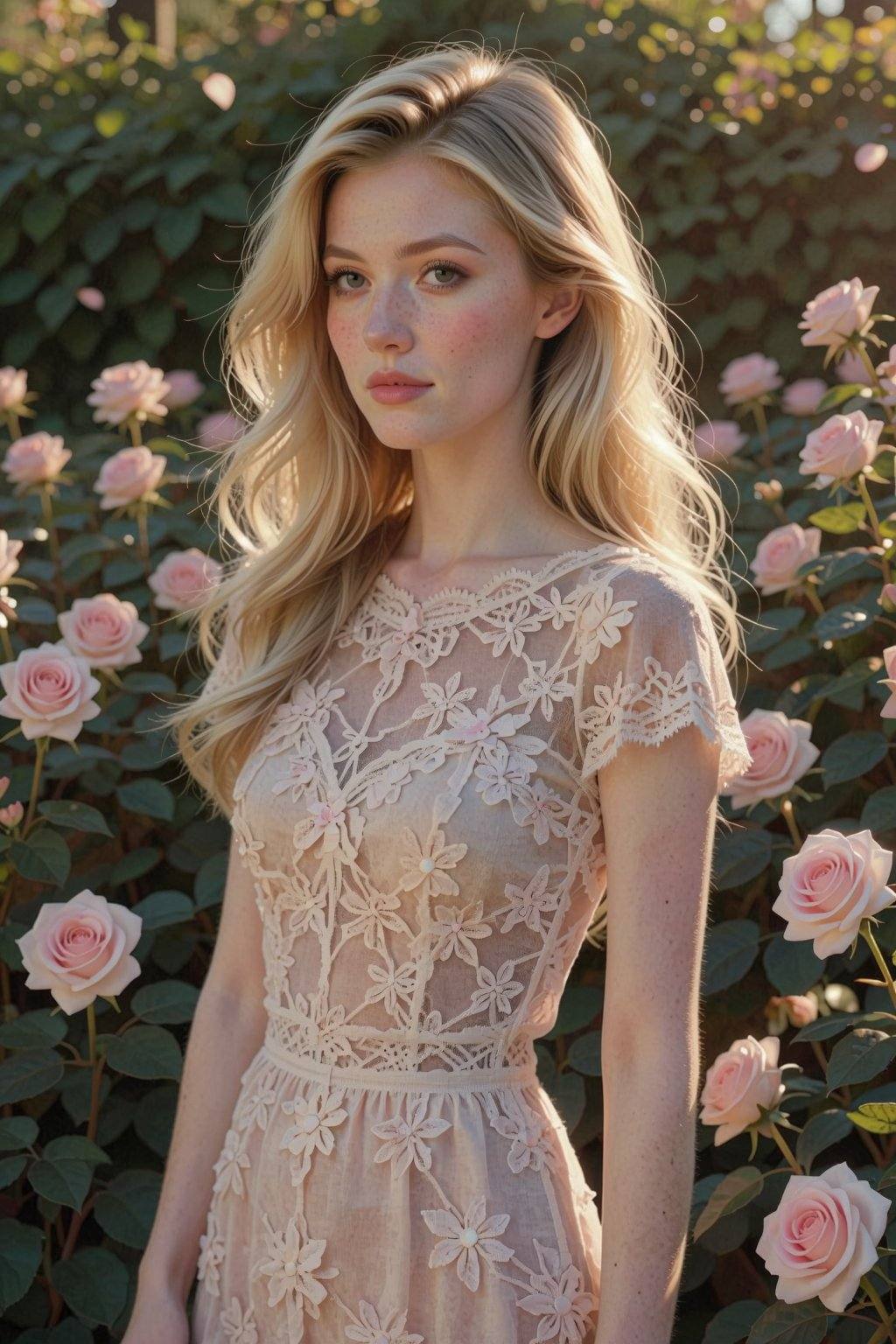 A photograph captures a beautiful,  slender,  blonde woman with fair skin and long by 天TIN on Tensor.Art