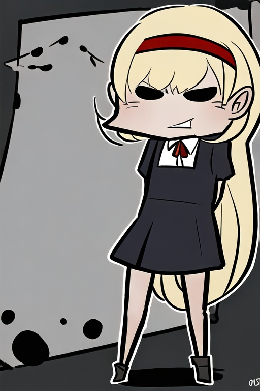 1girl,wsdxj,solo,ojousama,chibi,age regression,red headband,red bowtie,evil atmosphere,highres,