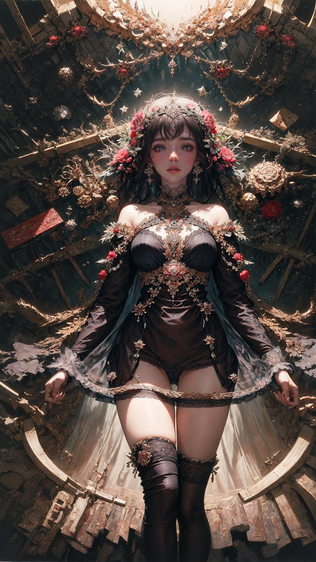 tutututu, breasts, medium breasts, see-through, underwear, lingerie, skirt,official art, unity 8k wallpaper, ultra detailed, beautiful and aesthetic, masterpiece, best quality, (zentangle, mandala, tangle, entangle), (fractal art:1.3) , 1girl, extremely detailed, dynamic angle, cowboyshot, the most beautiful form of chaos, elegant, a brutalist designed, vivid colours, romanticism, by james jean, roby dwi antono, ross tran, francis bacon, michal mraz, adrian ghenie, petra cortright, gerhard richter, takato yamamoto, ashley wood, atmospheric, ecstasy of musical notes, streaming musical notes visible, <lora:tutucs_v1:0.8>
