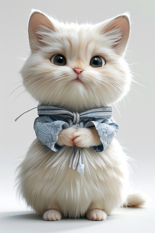 Best quality,masterpiece,ultra high res,(photorealistic:1.4),4k,finely detailed,cute, no humans, white background, simple background, realistic, animal focus, looking at viewer, whiskers, animal, fluffy, solo, cat, white fur,full_body, <lora:cute:0.7>