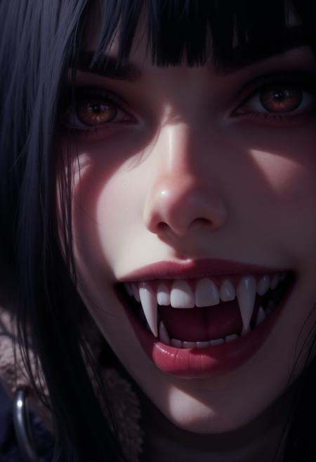 fangs,  1 girl,  black hair on Tensor.Art