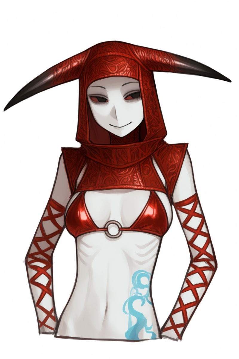 @wwrnst,  The image depicts a stylized character with a pale white skin tone,  standing against a plain white background....