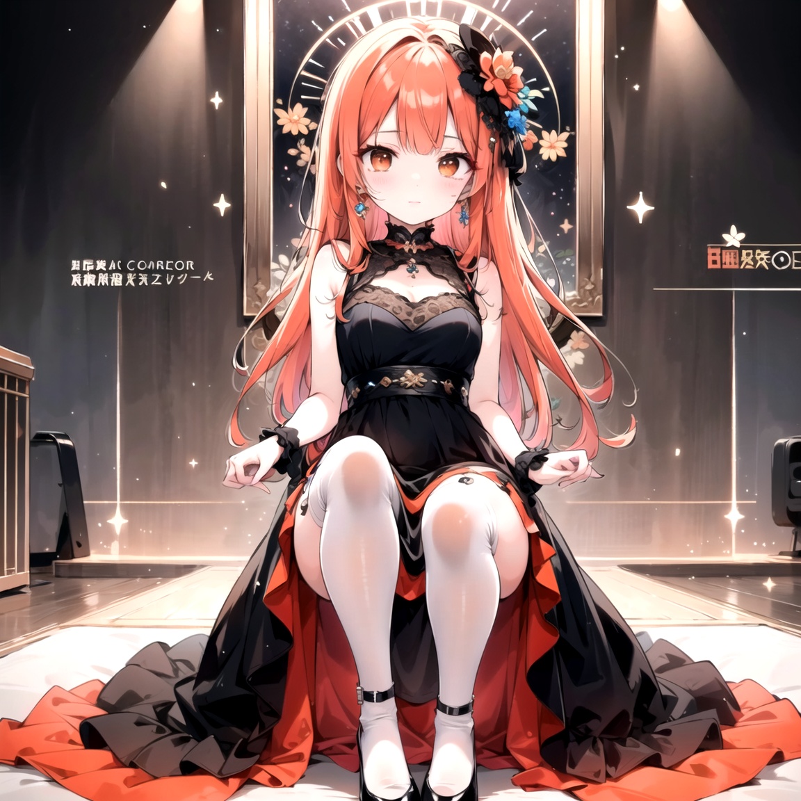 Best quality + masterpiece + Extremely high resolution +1 loli+ looking at the audience + detailed face + orange hair + deep eyes + dress + full body image,<lora:百鬼墨:0.8>,, masterpiece, best quality