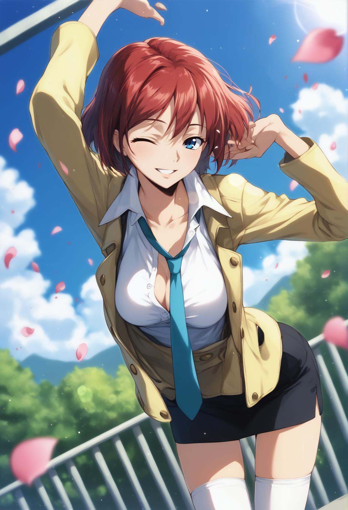 1girl,  aqua necktie,  arm behind head on Tensor.Art