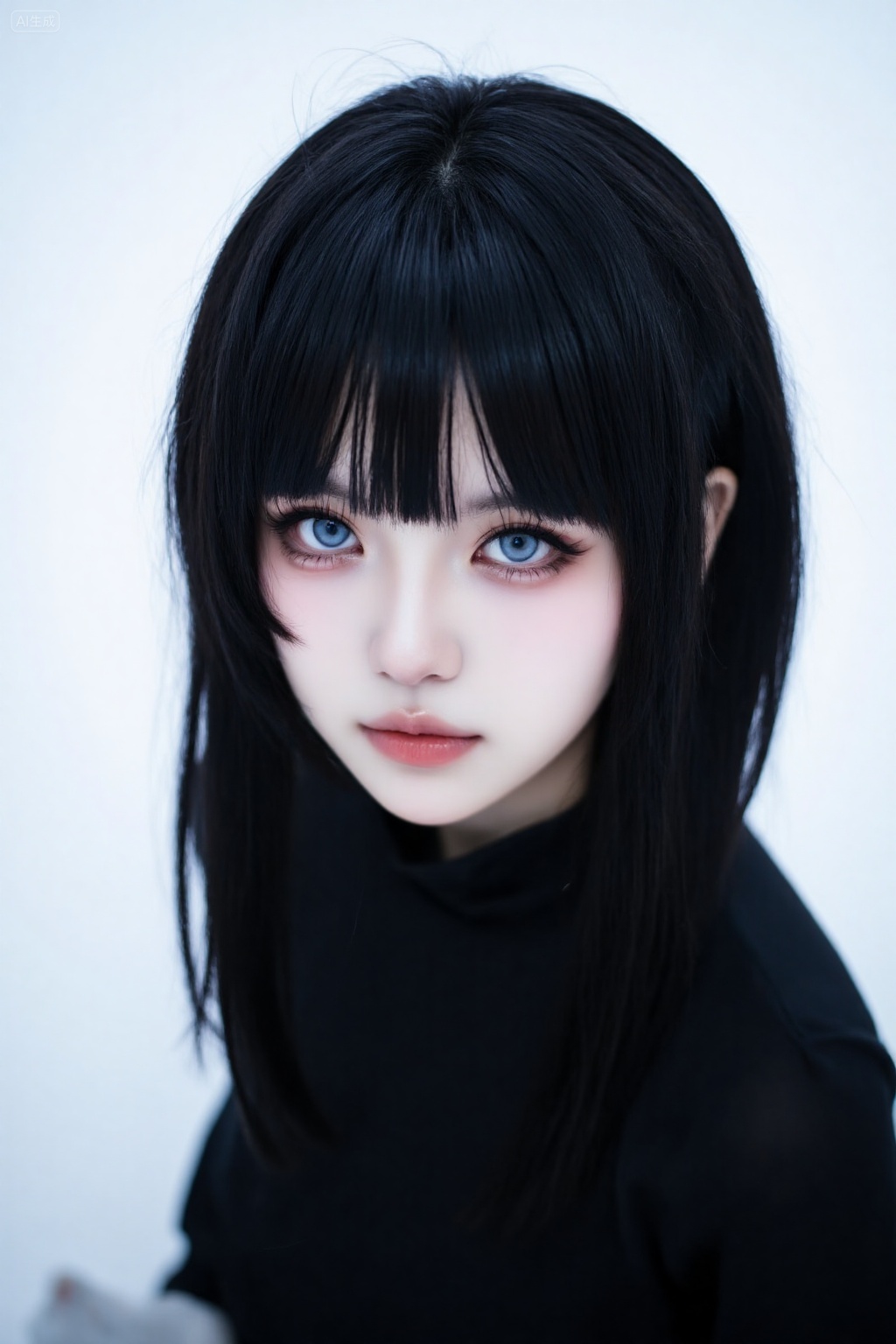a woman with pale skin,large blue eyes,and a black bob cut with blunt bangs,shes wearing a balck top,the background is a plain,solid white,, Negative prompt: ng_deepnegative_v1_75t,(badhandv4:1.2),EasyNegative,(worst quality:2),,nsfw, Steps: 30, Sampler: Euler, CFG scale: 3.5, Seed: 3137782292, Size: 1024x1536, Model hash: 062dad72b2, Model: 麦橘超然majicFlus_v1.safetensors, Denoising strength: 0, RNG: CPU, Lora 1: majicFlus脸模矩阵_御姐脸模（自带妆容，美白）, Lora Hash 1: dbe62f063d, Lora Weight 1: 0.6, Lora 2: Sunshine学妹风-心动, Lora Hash 2: 112edda25a, Lora Weight 2: 0.8, Lora 3: 麦橘超野majicflus, Lora Hash 3: b9ff6955fe, Lora Weight 3: 0.8, vae_name: automatic