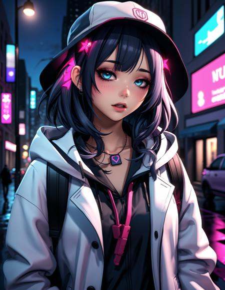 a failed vtuber working the streets,  night district,  hyperrealistic on Tensor.Art