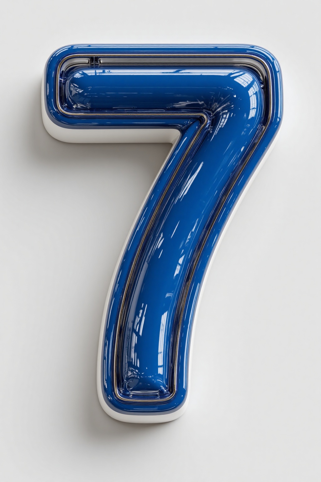 beijihui,The image shows a glossy, blue number "7" that appears to be **** of a smooth, shiny material. The number is prominently displayed in the center of the image, with a reflective surface that catches and reflects light. The background is a plain, light gray surface, which contrasts with the vivid blue of the number, making it stand out clearly. The number is well-lit, with subtle shadows that suggest a three-dimensional form. The overall composition is minimalistic, focusing solely on the number "7" without any additional objects or distractions.