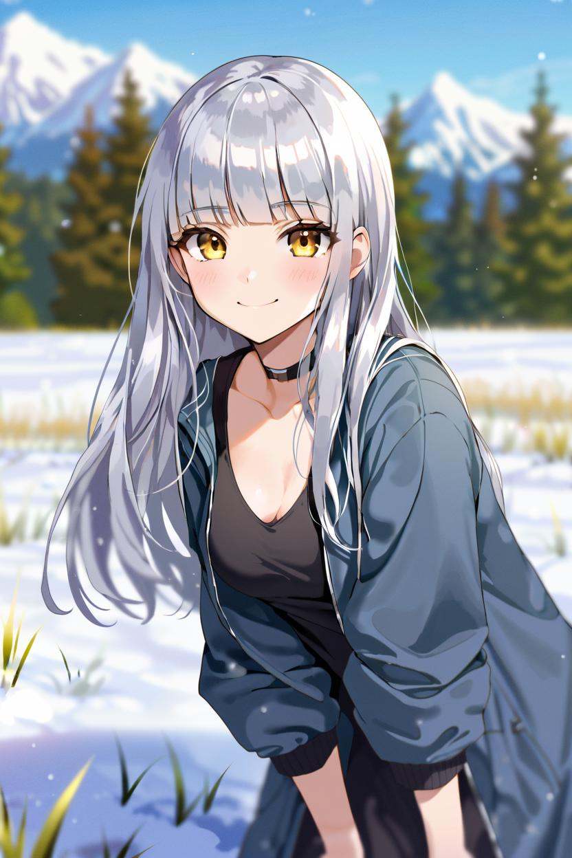 solo,  long hair,  wavy hair on Tensor.Art