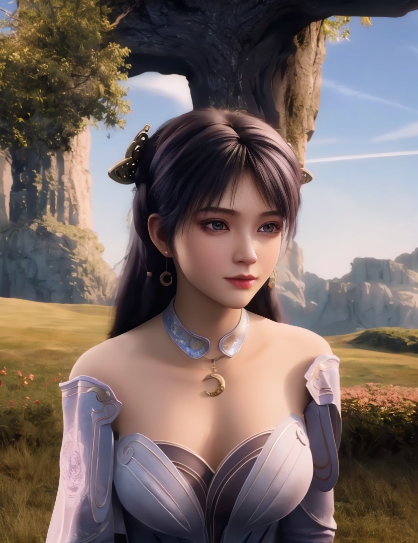<lora:517-DA-遮天-姬紫月:0.8>(,1girl, ,best quality, ),looking at viewer,masterpiece, (( , )),, realistic,science fiction,mole, ultra realistic 8k cg, sun ,  rose,(cleavage), (),