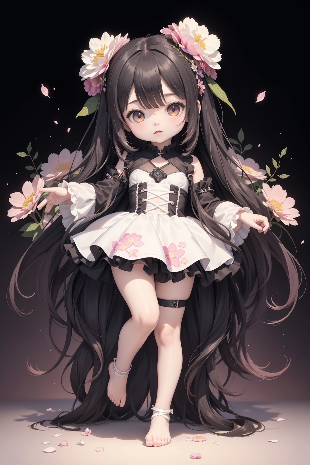 .,(loli:1.5),(5yo:1.5),(very_long_hair,:1.3),(masterpiece, top quality, best quality, official art, beautiful and aesthetic:1.2),(1 panda,illustration),extremely detailed,(fractal art:1.1),(colorful:1.1)(flowers:1.3),(dynamic pose),(abstract background:1.3),(many colors:1.4),