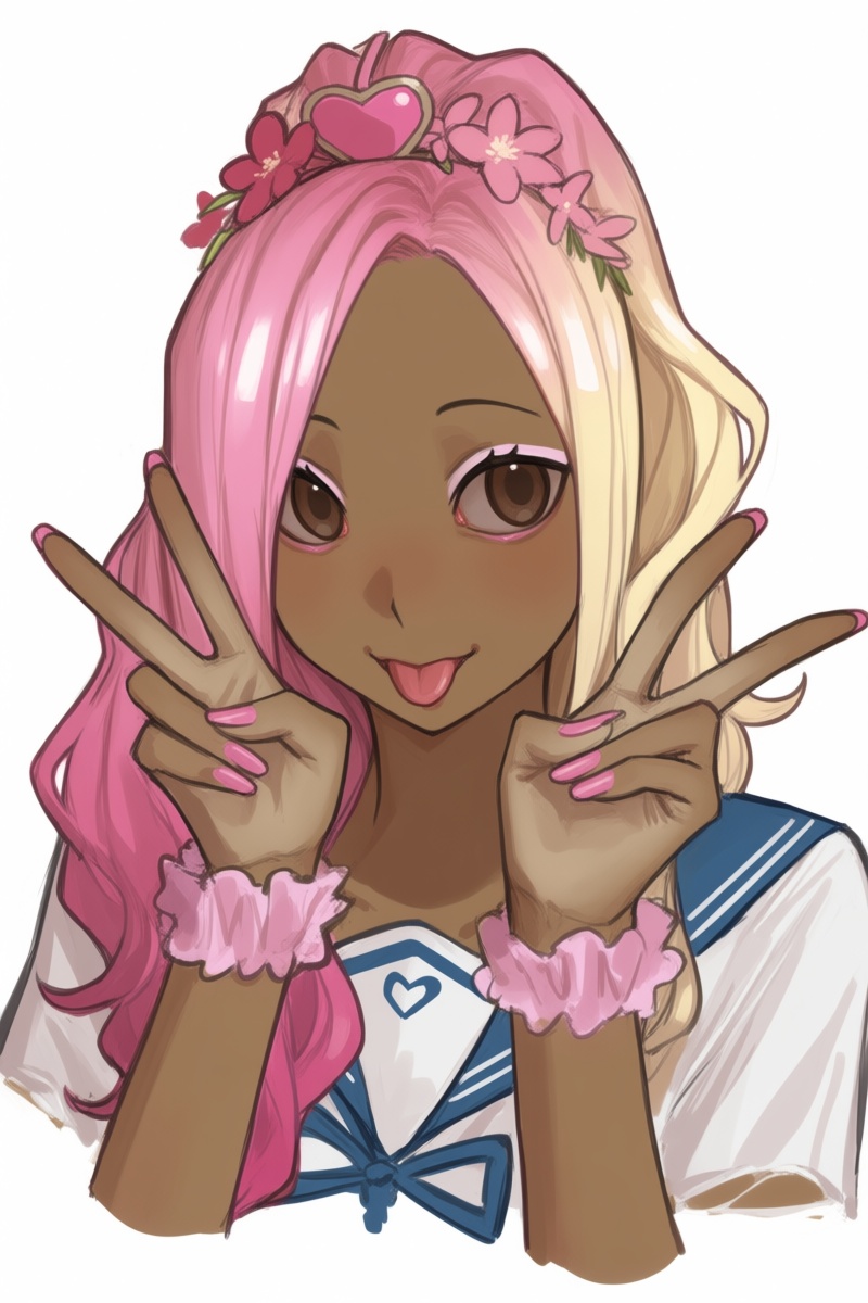 @wwrnst,  A digital illustration of a young woman with dark skin and long,  wavy pink hair on Tensor.Art