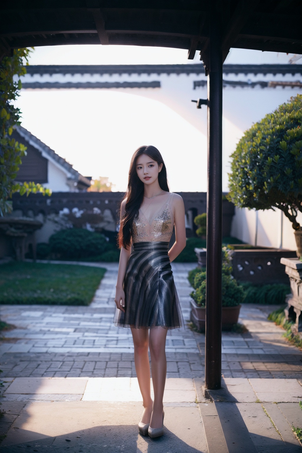 (1girl:1.3), (best quality, masterpiece, ultra high resolution),(photorealistic:1.3), (realistic:1.3), depth of field, (day:1.2), (cinematic lighting:1.2),full body, facing to camera  <lora:FormalDressL1T:0.7>