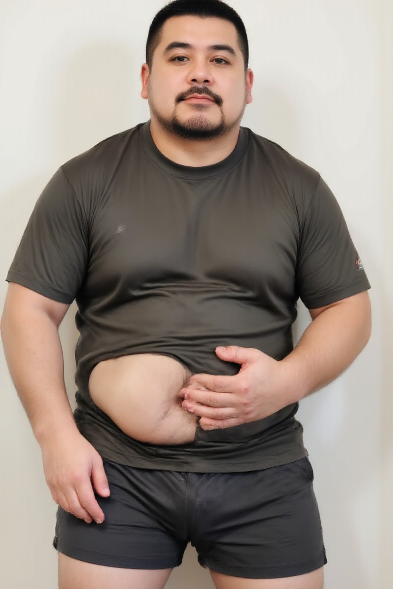 TWNELPHONT,bara, 1boy, beard, black shirt, bulge, facial hair, large pectorals, looking at viewer, realistic, short sleeves, socks, solo, twnelphont, very short hair,shorts,sblack pants, <lora:FLUX.TWNELPHONT:1>