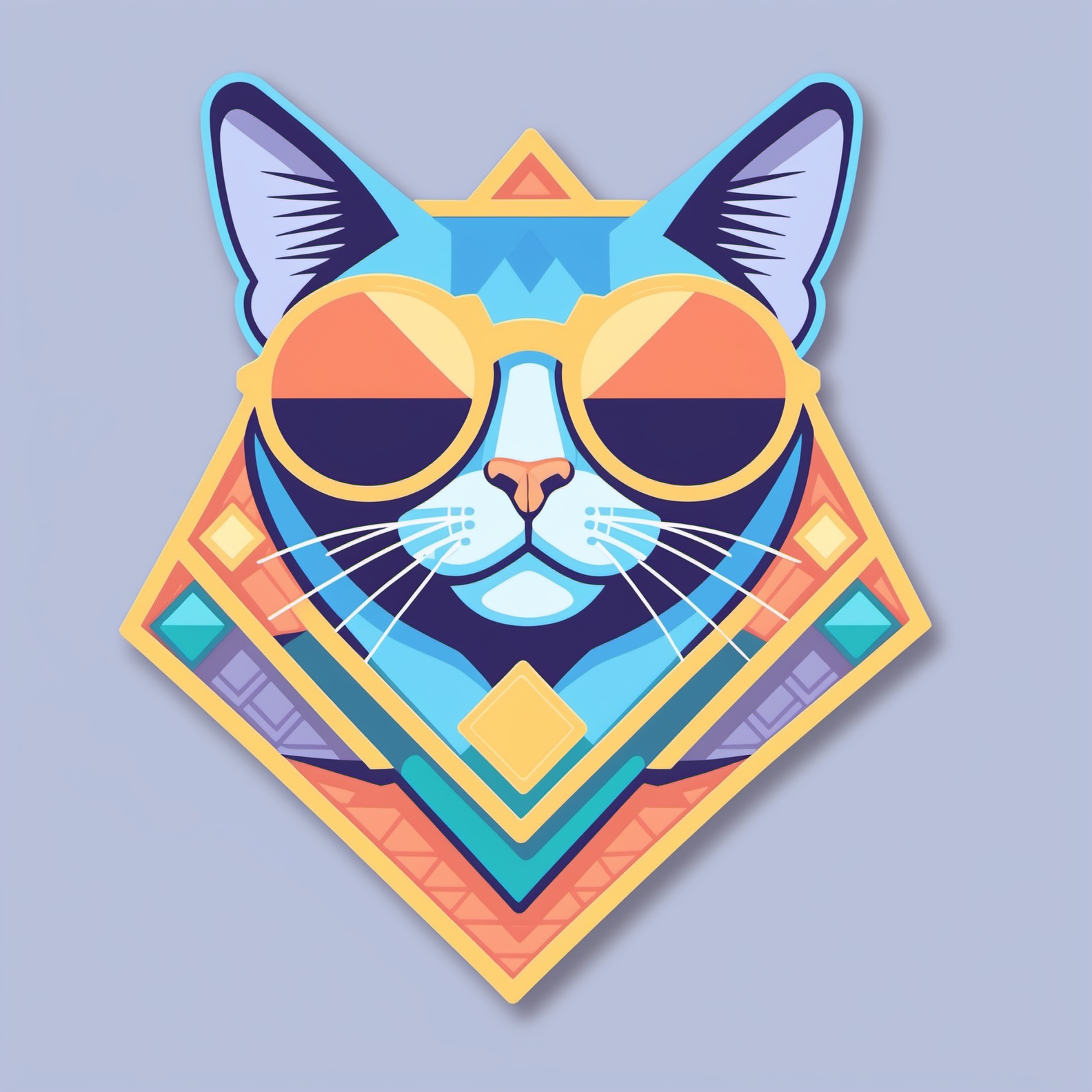 (((masterpiece))),(((best quality))),<lora:20240713-1720860740646-0014:0.6>,1 cat,With sunglasses,A shape composed of geometric triangles,Diamond cut design,The fewer geometric triangles,the better,Rich in color,