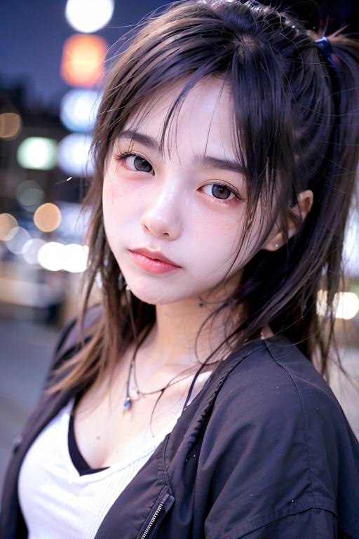 1girl,   <lora:sd-No.112-000014:0.8>, Tokyo street,night, cityscape,city lights,purple jacket, upper body, facial close-up,, (8k, RAW photo, best quality, masterpiece:1.2),(realistic, photo-realistic:1.37),