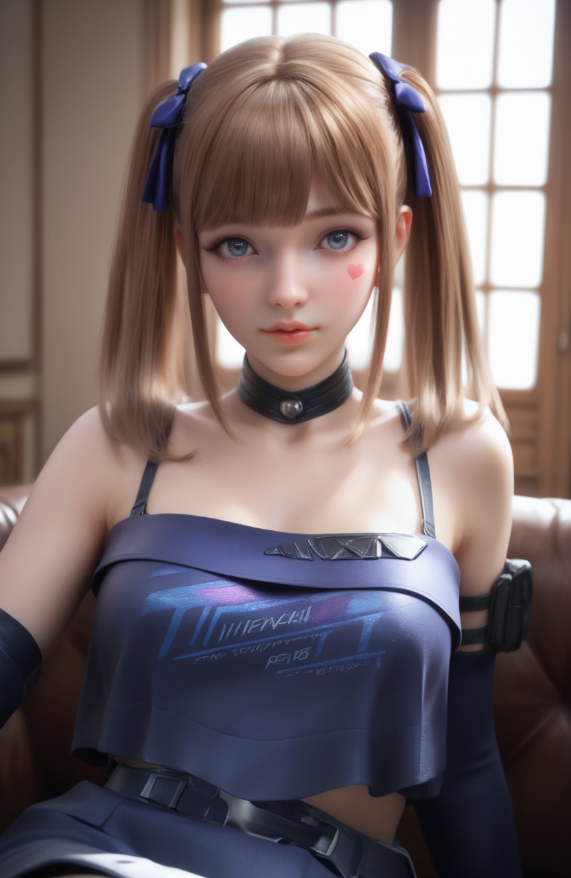 supermodel,score_8_up,score_7_up,hyperdetailed,hyperrealistic,volumetric lighting,focus on face,textured skin,eye lighting,SkinHairDetail,zPDXL,very attractive,Expressiveh,realistic skin,score_9,score_8_up,score_9,score_8_up,1 girls,high cold face,yujie,perfect round large,breasts,jewelry,beautiful eyes,detailed eyes,sit on the sofa,<lora:cf晴雅:0.8>,cf,hair ribbon,heart facial mark,ribbon,twintails,
