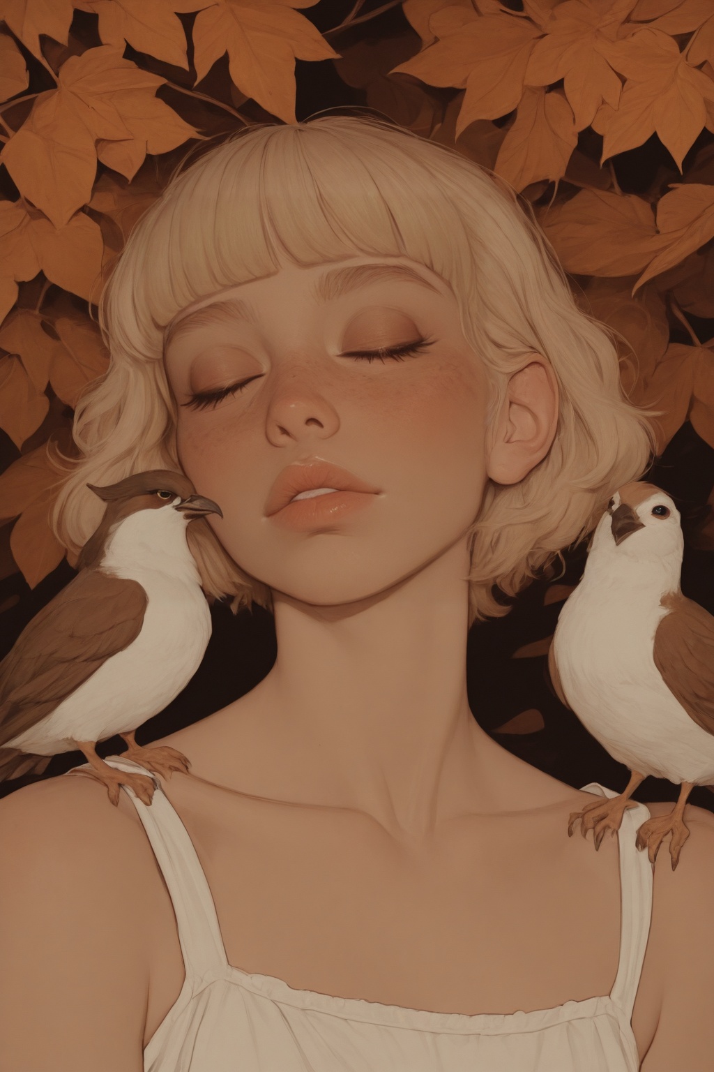 1girl,  freckles,  closed eyes by MissFidonyo on Tensor.Art