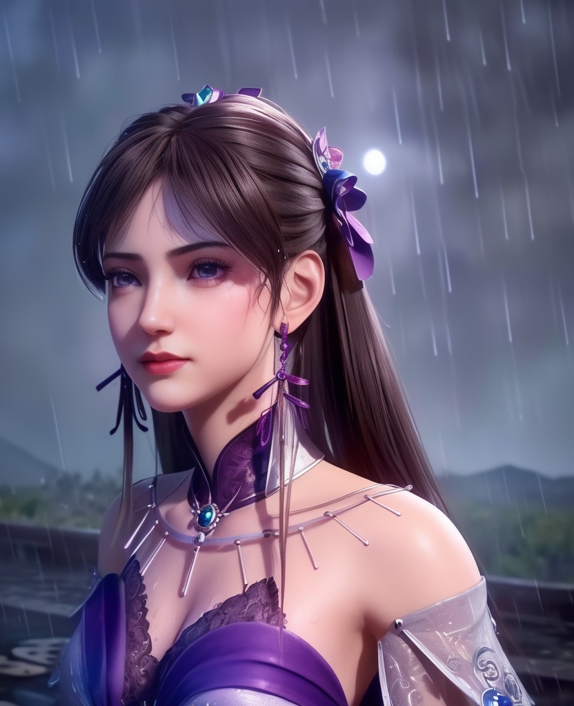 <lora:561-DA-炼气十万年-孔炎:0.8>(,1girl, ,best quality, ),looking at viewer, ,ultra detailed 8k cg, ultra detailed background,  ultra realistic 8k cg,          cinematic lighting, cinematic bloom, (( , )),,  , unreal, science fiction,  luxury, jewelry, diamond, pearl, gem, sapphire, ruby, emerald, intricate detail, delicate pattern, charming, alluring, seductive, erotic, enchanting, hair ornament, necklace, earrings, bracelet, armlet,halo,masterpiece, (( , )),,  ,cherry blossoms,(((, night,night sky,,  ultra high res, (photorealistic:1.4), raw photo, 1girl, , rain, sweat, ,wet, )))(( , ))   (cleavage), (),