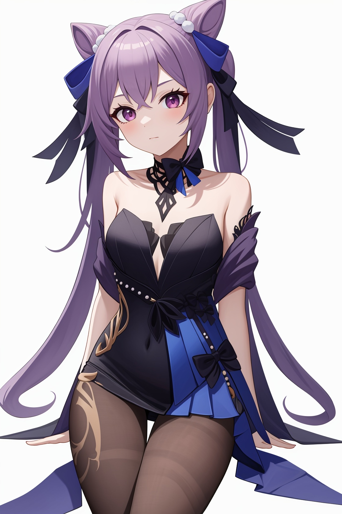 <lora:nai3画风bysdlion-000035:0:lbw=OUTS>,<lora:刻晴皮肤:1:lbw=char>,keqing,1girl,black pantyhose,bow,, (masterpiece,best quality,high quality:1.4),absurdres,