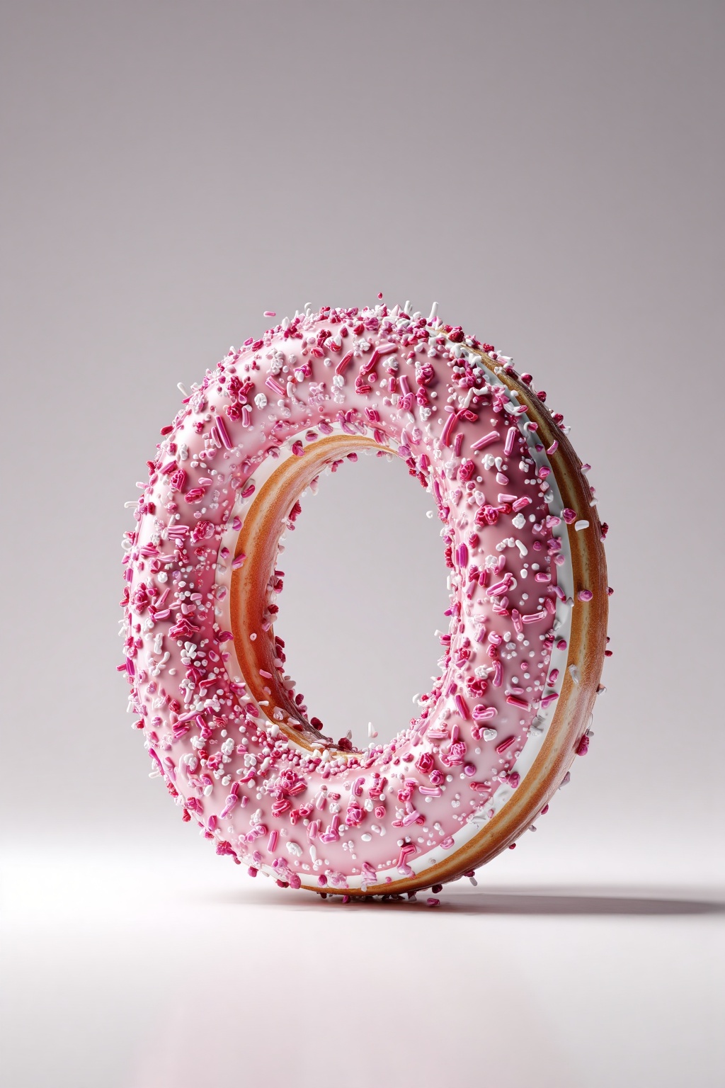 beijihui,3D icon design of letter 'O', **** of frosted donut icing with sugar sprinkles and glossy sugary finish, hyperrealistic, hyperdetail, front view, studio lighting, 100mm lens, white solid background 