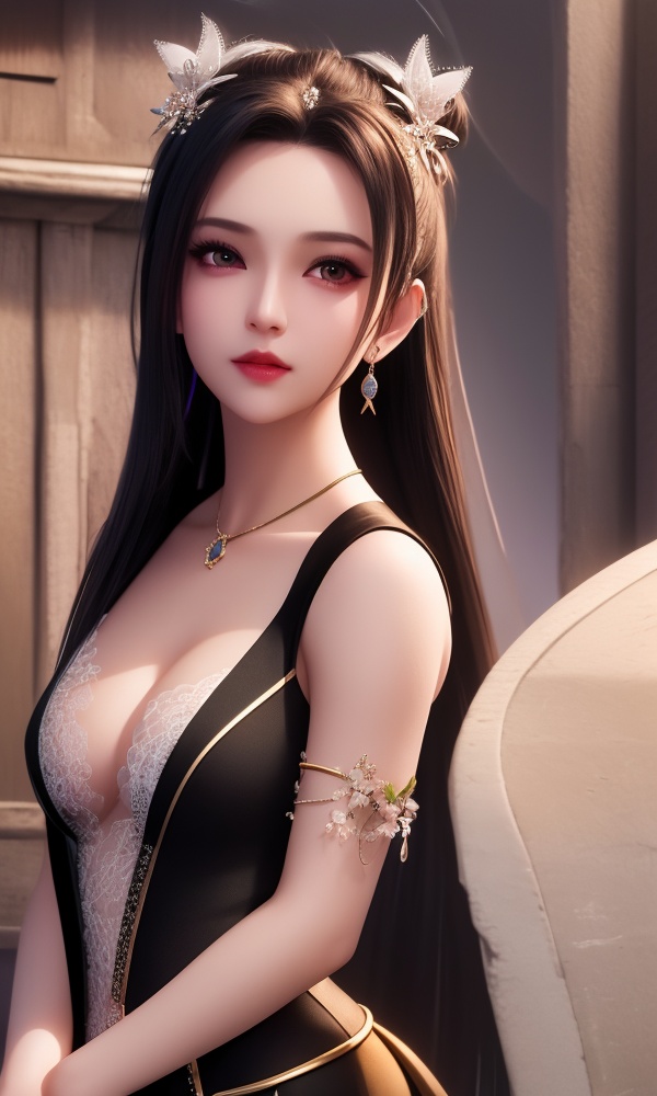 (,1girl, ,best quality, ),looking at viewer, <lora:411-DA-太一剑仙传-季师师:0.8> ,,ultra detailed background,ultra detailed background,ultra realistic 8k cg, ,masterpiece, (( , )),, realistic,science fiction,mole, ultra realistic 8k cg, ,     ,crescent moon, jasmine \(flower\),     (cleavage), (), 