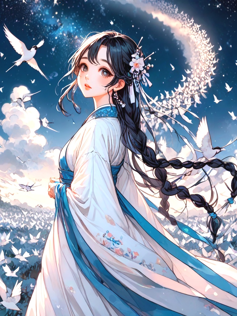 source_anime,  magpie bridge,  birds flock on Tensor.Art
