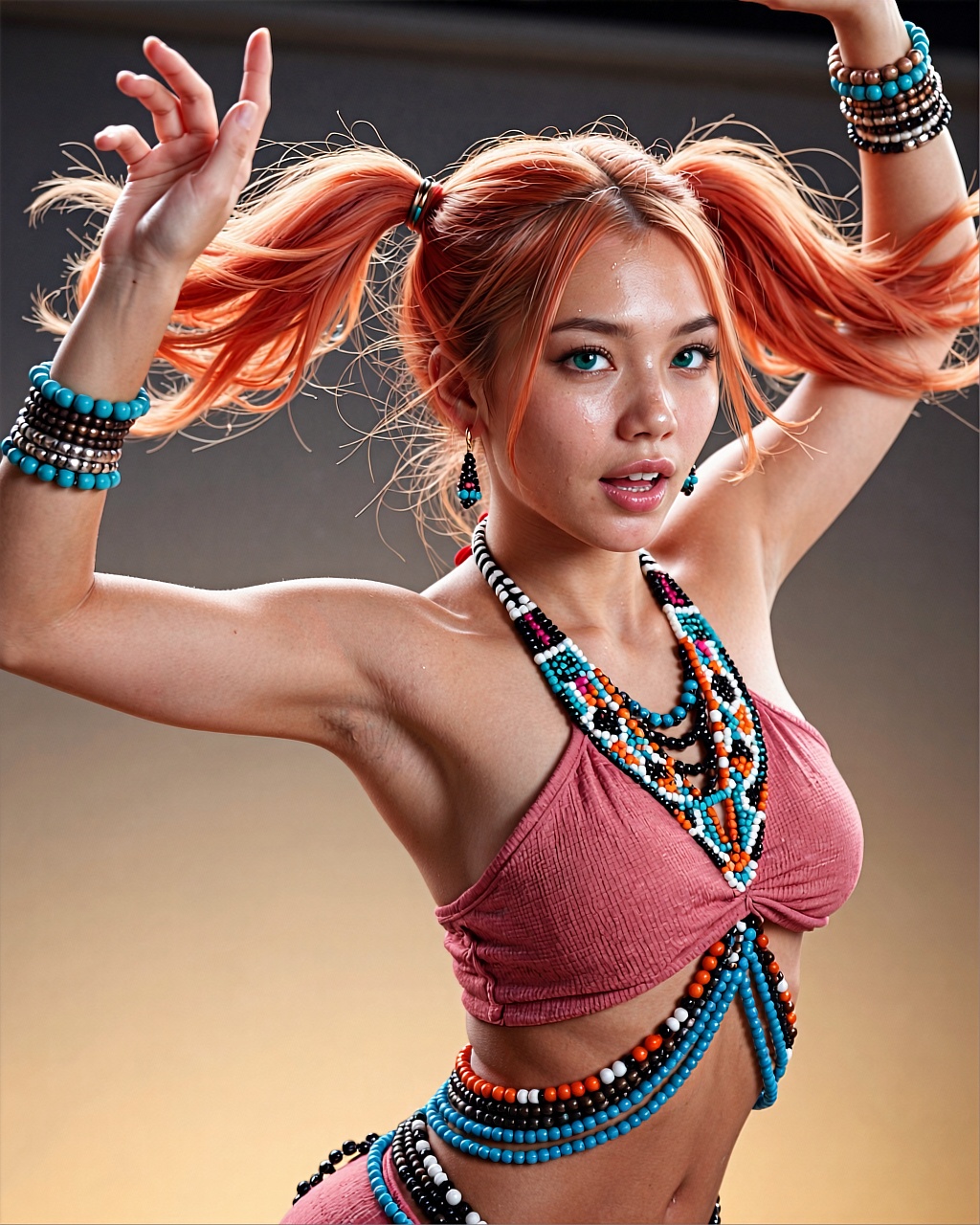 A hyper-realistic photograph rendered in cinematic lighting,  showcasing a young female character with East Asian ethnic f...