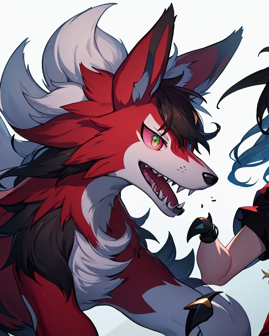 masterpiece,best quality, highly detailed, lycanroc,pokemon (creature), no humans, sharp teeth, grin, signature, claws,<lora:lycanroc:1>