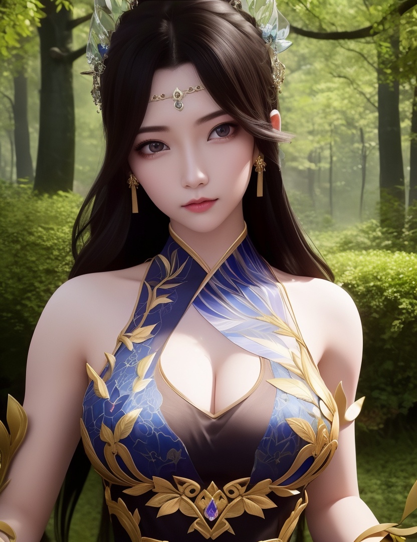 <lora:514-DA-万古狂帝-柳妃:0.8>(,1girl, ,best quality, ),looking at viewer,  ,ultra detailed background,ultra detailed background,ultra realistic 8k cg,(masterpiece:1.2),(best quality:1.2),(ultra detailed:1.2),(official art:1.3),(beauty and aesthetics:0.8),detailed,(intricate:0.8),(highly detailed),(solo),delicate countenance,1girl,fancy,(glassy texture:1.2),(crush:1.2),8k,accessory,tattoo,(transparent:1.1),gown,energy encirclement,instant,in the twinkling of an eye,upper body,woman in a mythical forest, masterpiece, perfect face, intricate details, horror theme, raw photo, photo unp(cleavage),,
