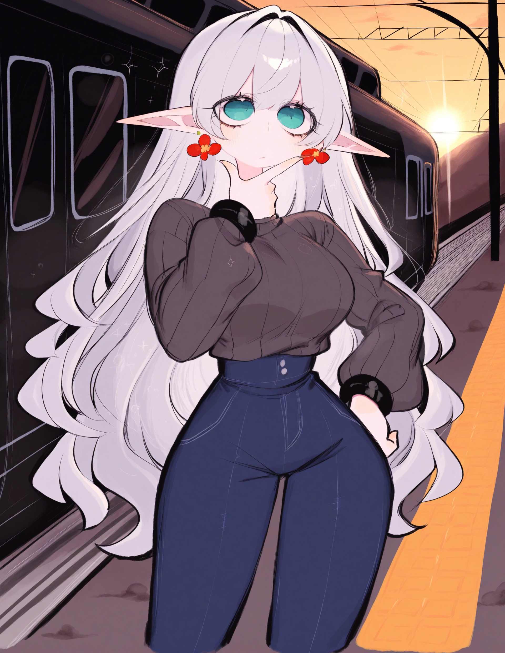 elegant elf anime mage,  long silver hair,  calm emerald eyes on Tensor.Art